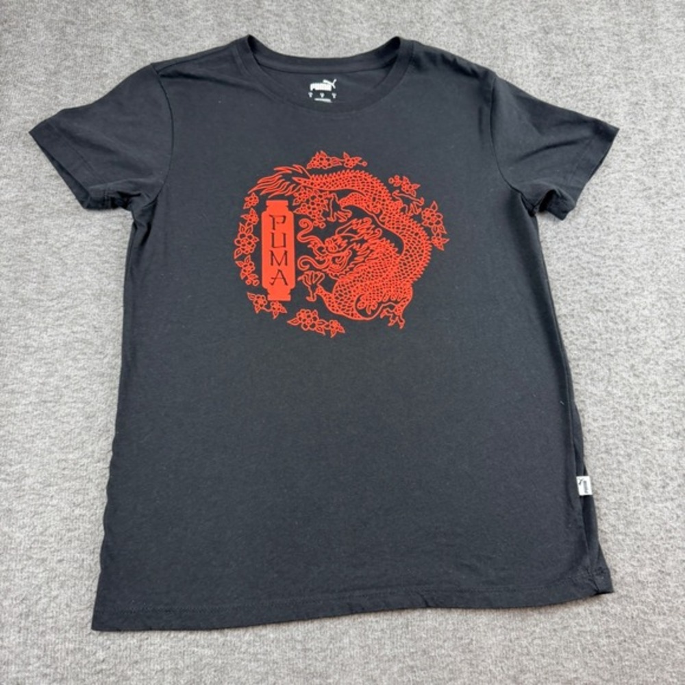 Puma Graphic T-Shirt Men's S Small Black‎ Red Dragon Chinese New Year Crewneck